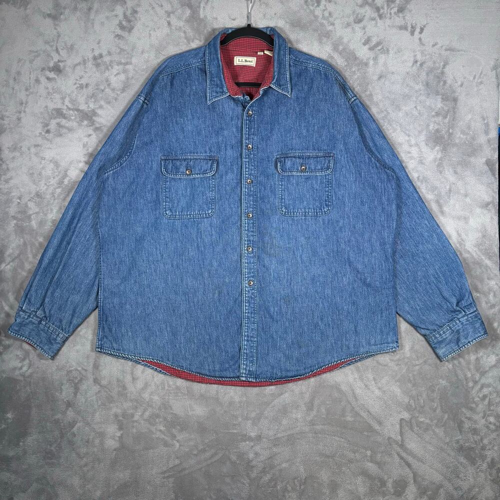 Vintage L.L.Bean Flannel Lined Denim Shirt Jacket Shacket Men’s XXL USA Y2K